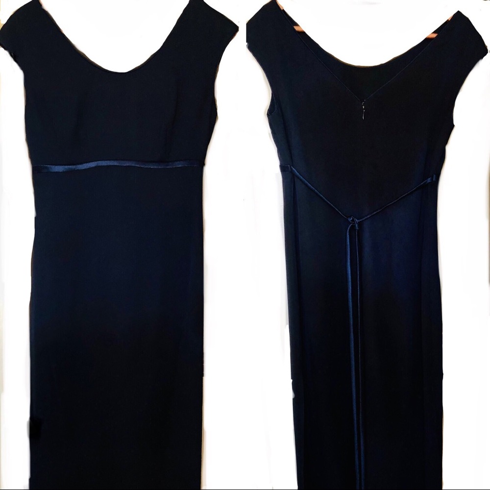 Empire Waist Navy Sheer Overlay Party Dress